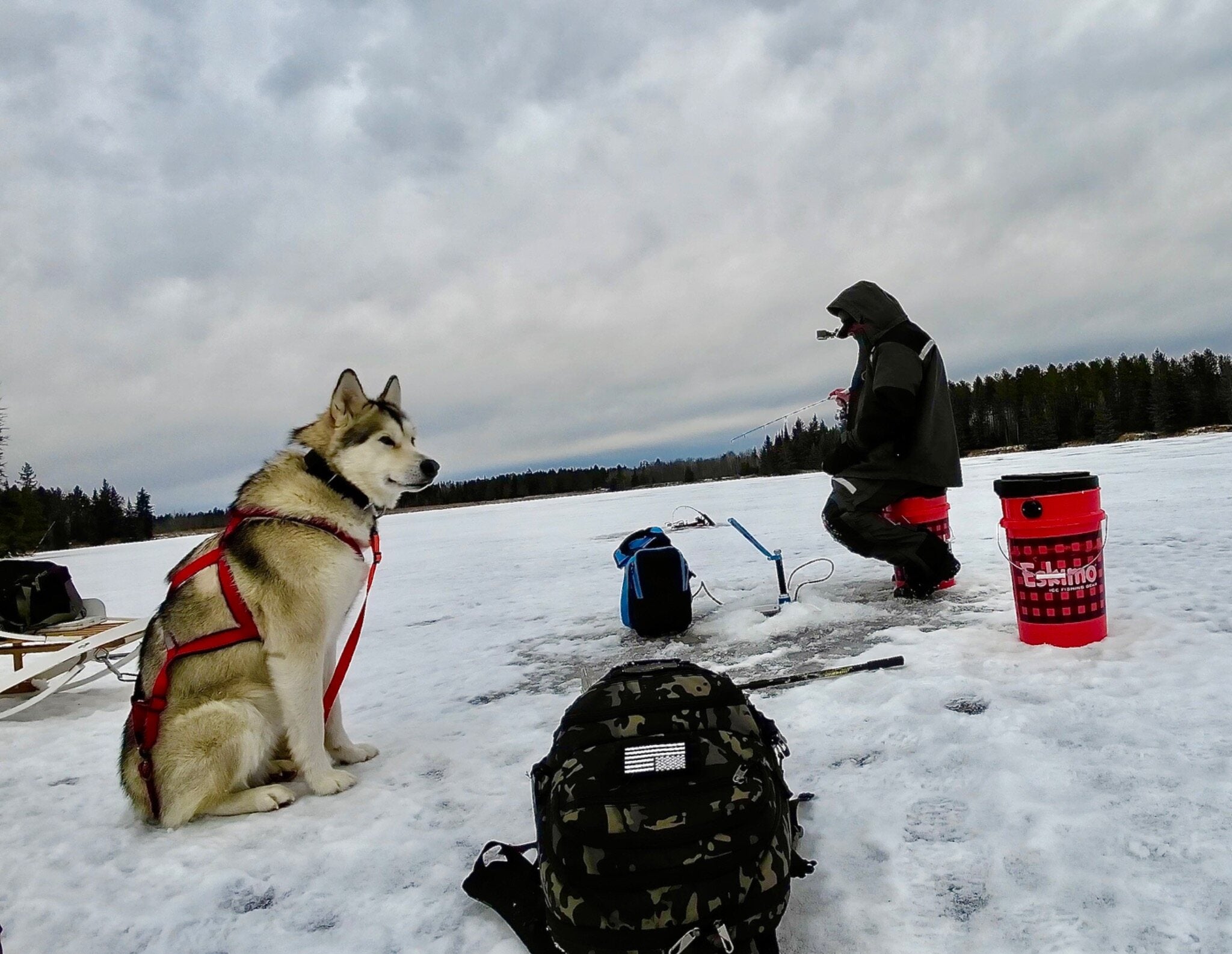 Koda and Jarred ice fishing in Northern Minnesota